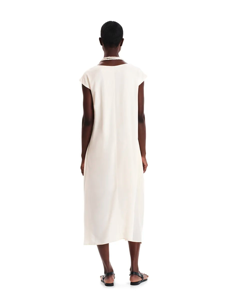 Midi Loose Dress with “V” Neck – By the Pool