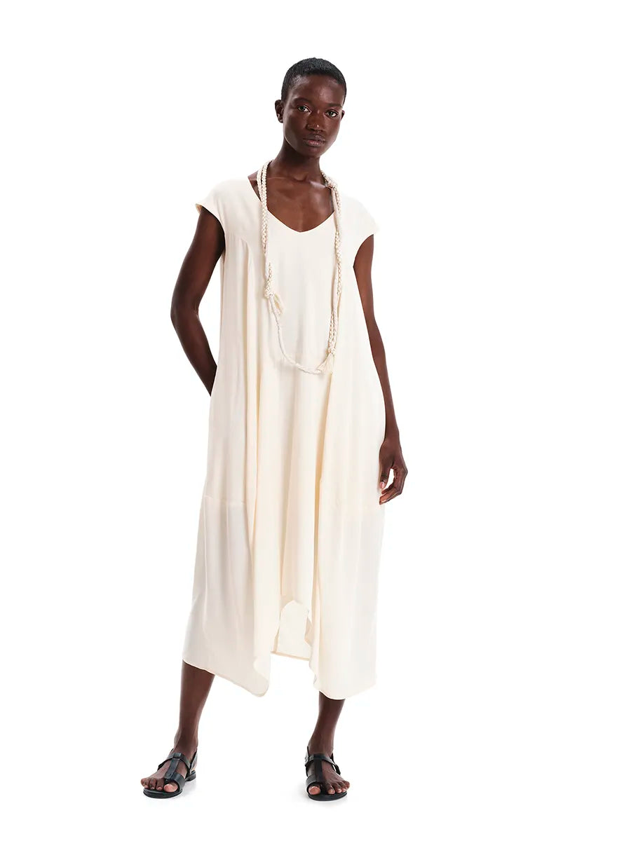 Midi Loose Dress with “V” Neck – By the Pool