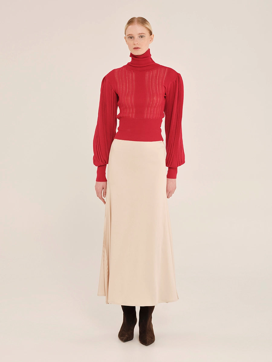 Knit High Neck Blouse with Puffed Sleeves – Winter Archetypes W25221