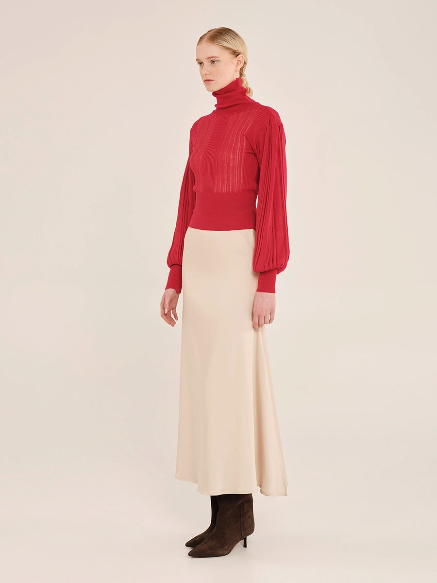 Knit High Neck Blouse with Puffed Sleeves – Winter Archetypes W25221