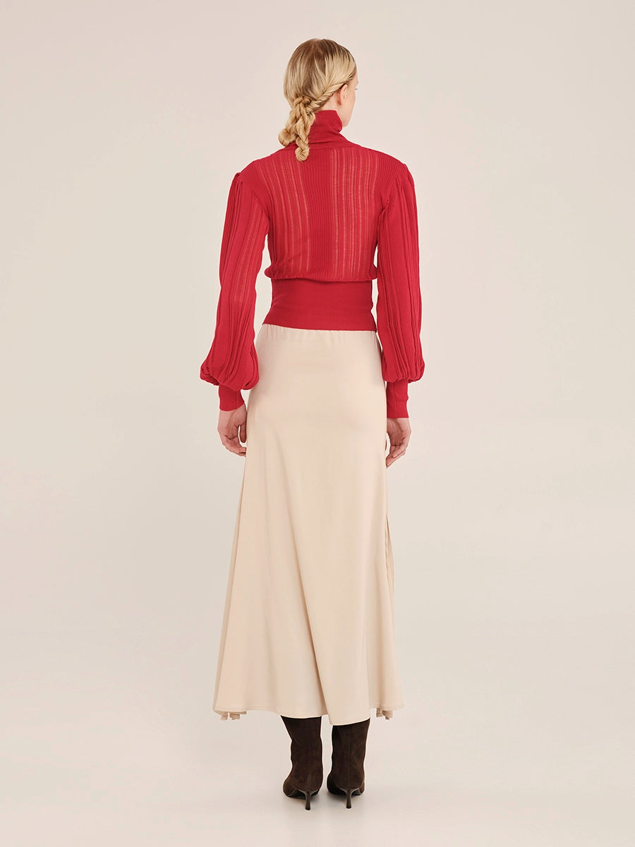 Knit High Neck Blouse with Puffed Sleeves – Winter Archetypes W25221