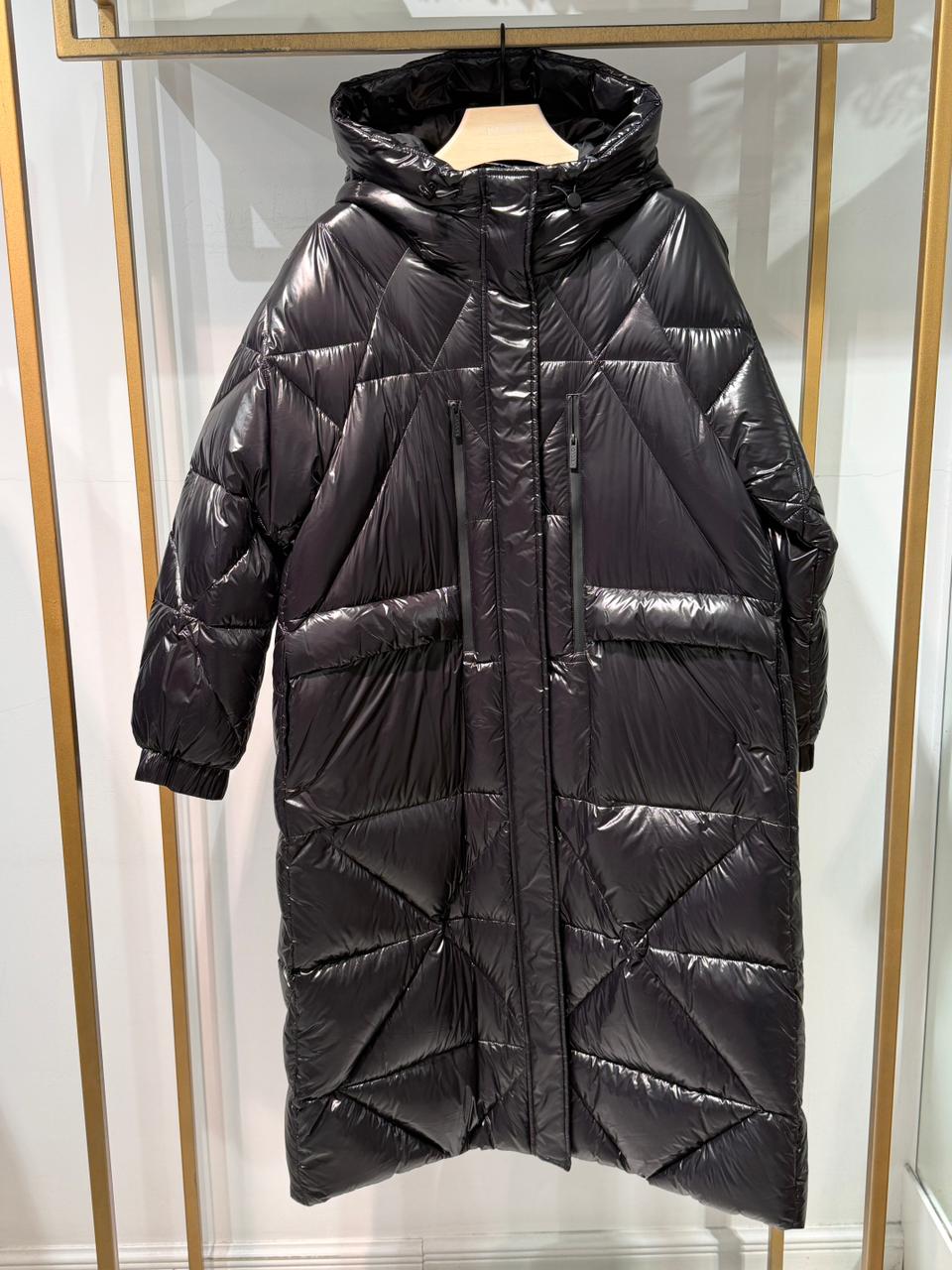 Balloon Hooded Long Jacket Black TF0051