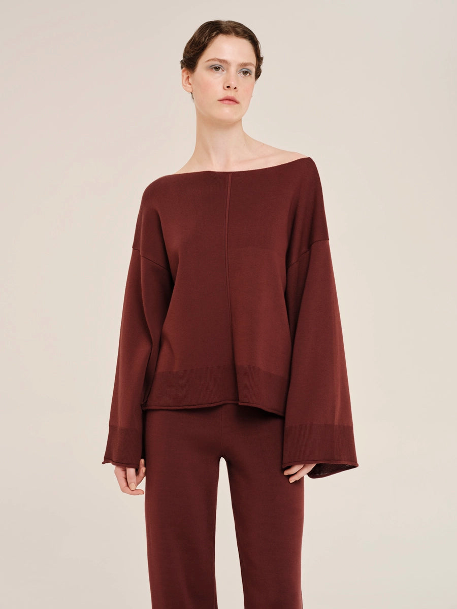 Knit Long sleeve Oversized Blouse with Front Nervure – Inner Sanctum W25234