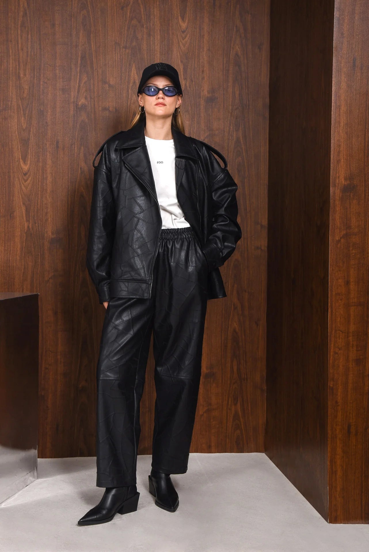 IDENTITY FAUX LEATHER BOMBER JACKET