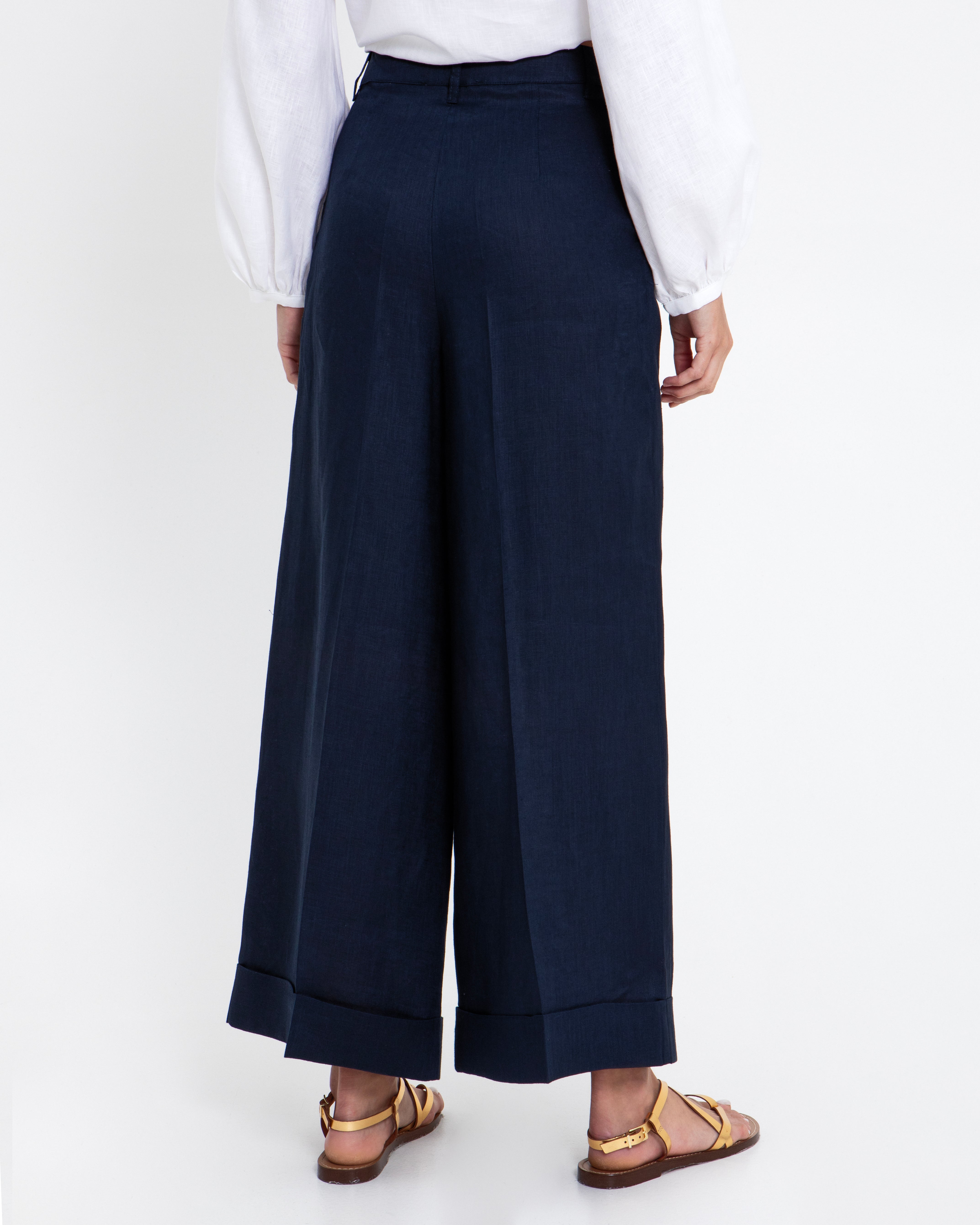 PANTS LOOSE CUFF TURN 100% LINEN 1001111