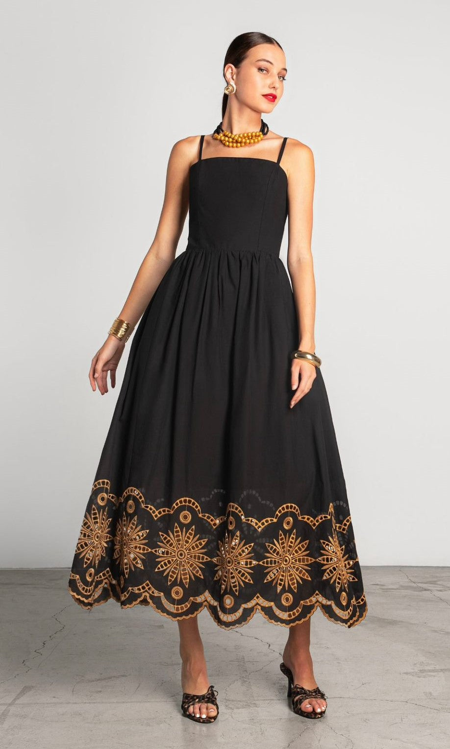 Embroidered dress with adjustable straps