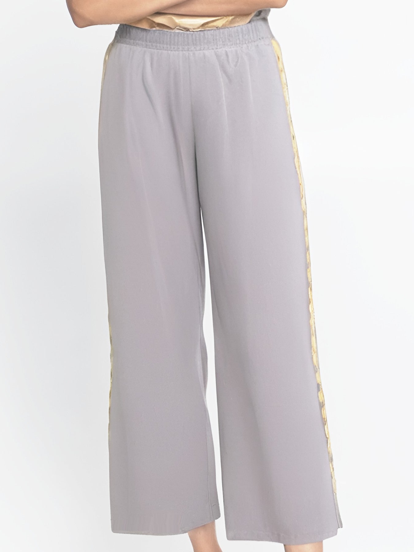 Embroidered Linen Pants Grey / Gold