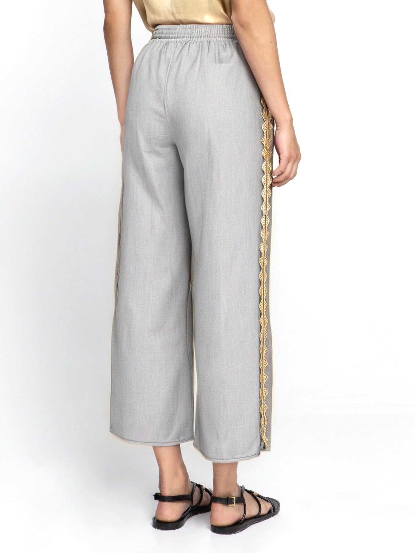 Embroidered Linen Pants Grey / Gold