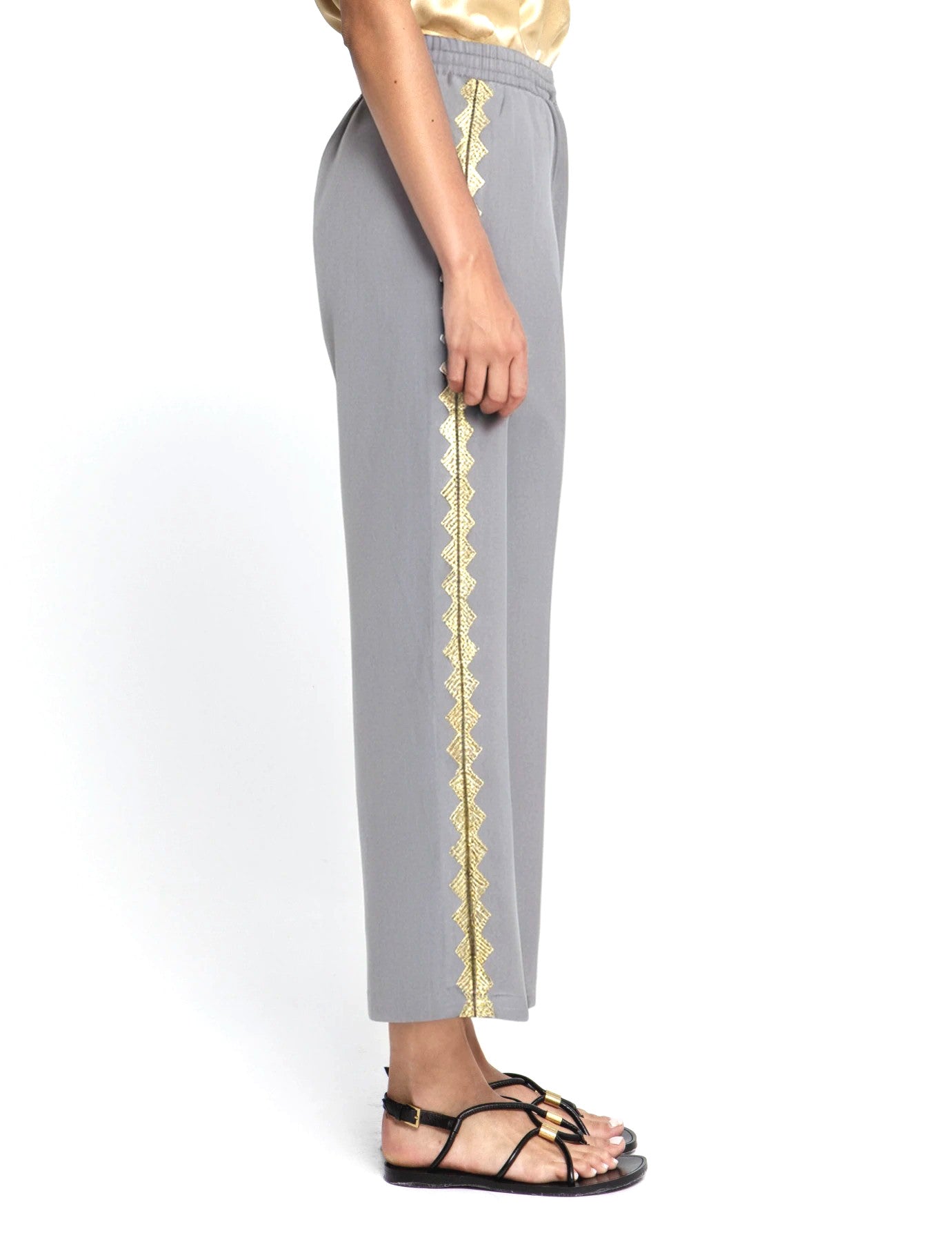 Embroidered Linen Pants Grey / Gold