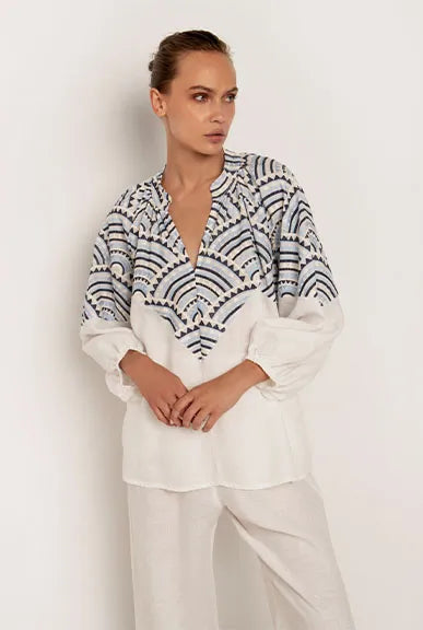 New Triangle Blouse Shirt White/Ciel