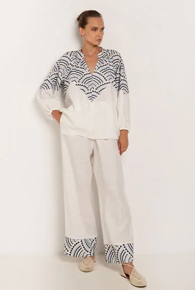 New Triangle Blouse Shirt White/Ciel