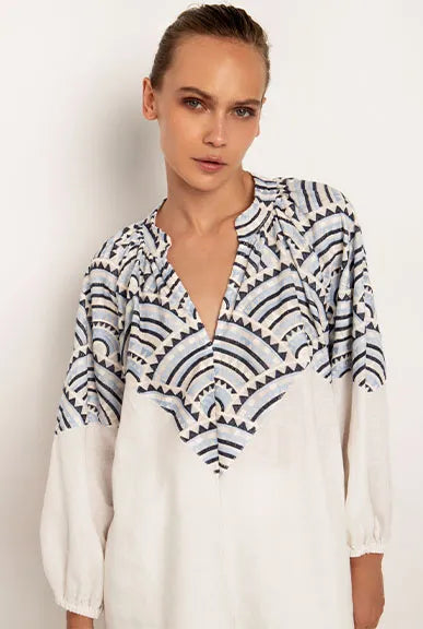 New Triangle Blouse Shirt White/Ciel