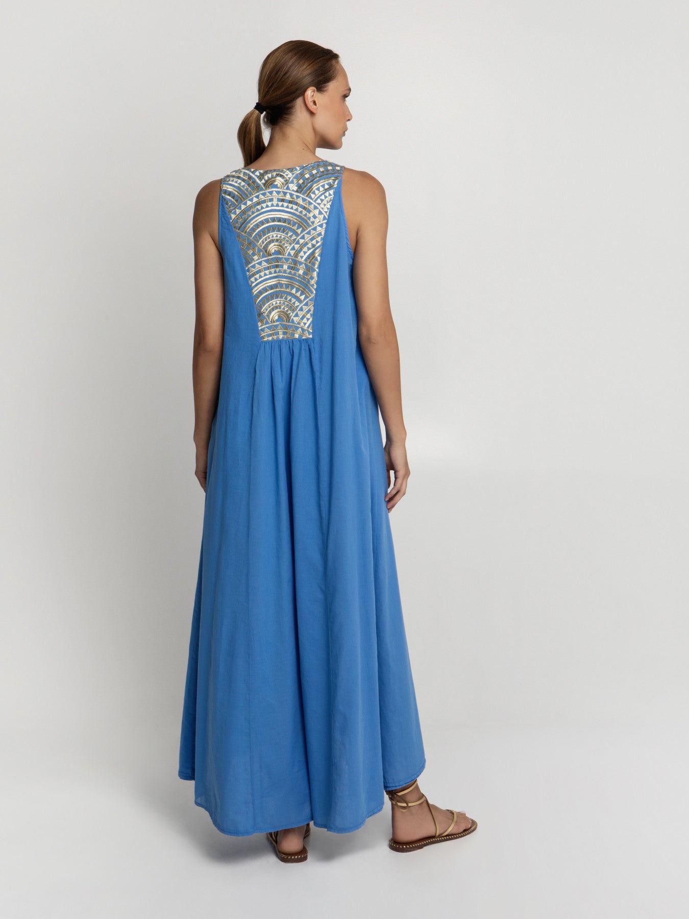 Black Triangle Embroidered Sleeveless Maxi Dress 3113042