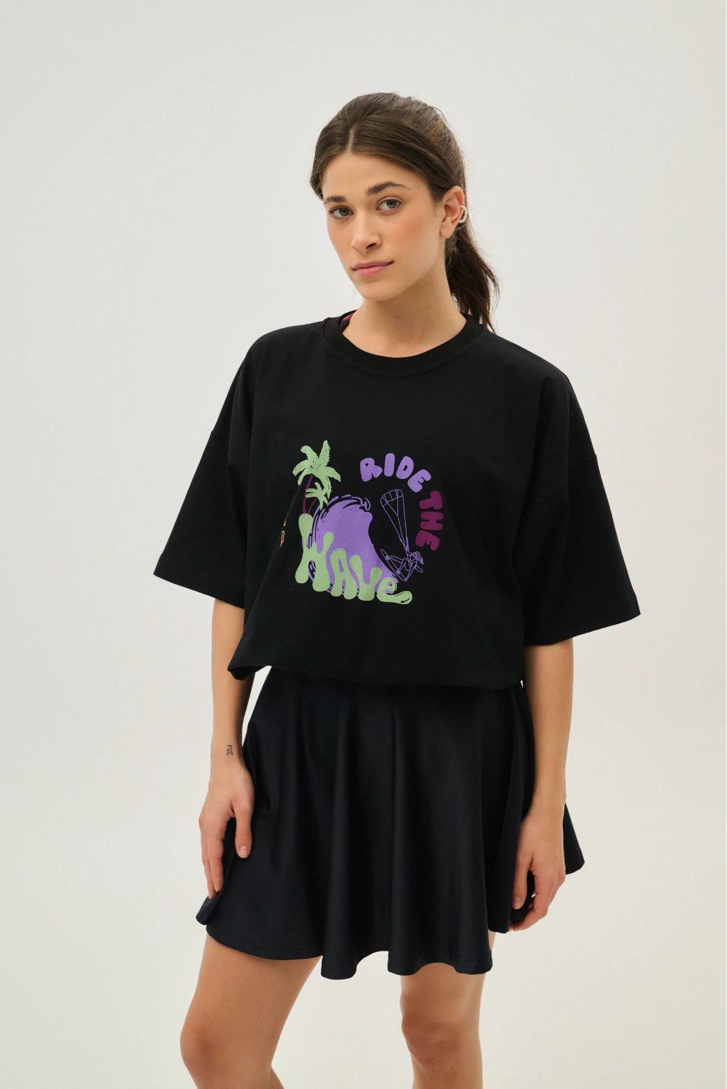 Woman T-Shirt with Silc Screen Print - RIDE THE WAVE