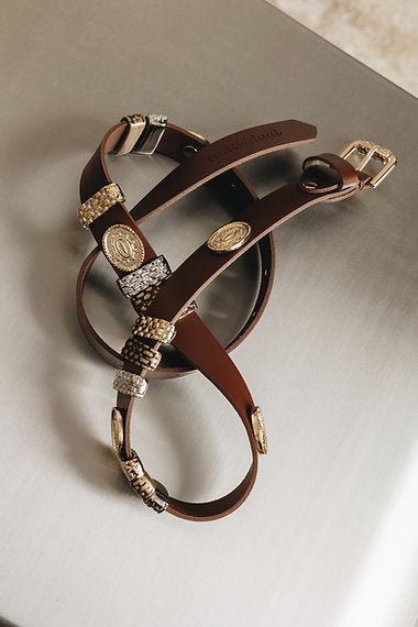 “Free fallin” leather belt brown GOLD