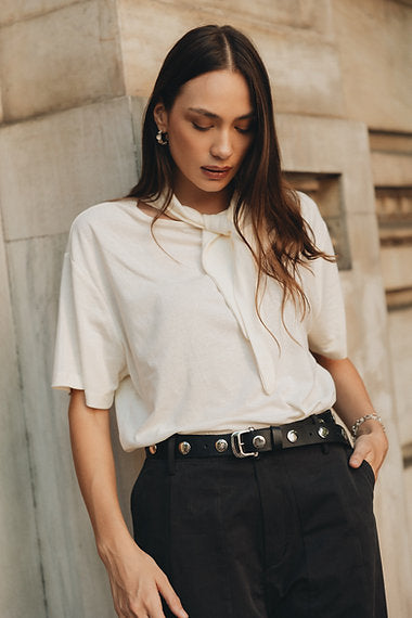 “Break my stride” leather belt black nickel