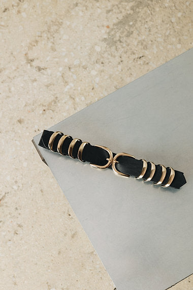"Minimal" double leather belt BLACK GOLD