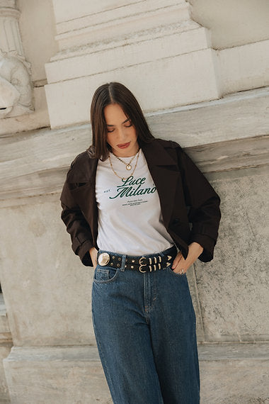 "The night" double leather belt BLACK NICKEL