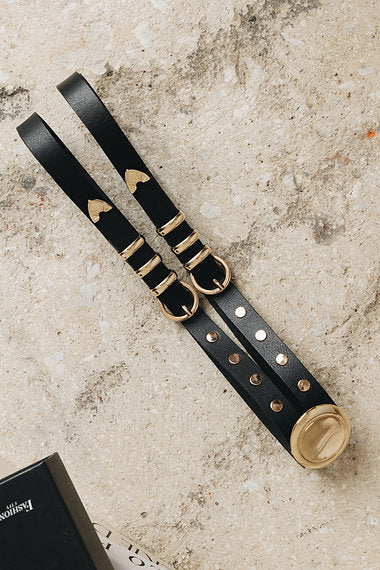 "The night" double leather belt BLACK NICKEL