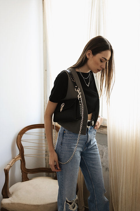 "On my mind" shoulder bag BLACK NICKEL