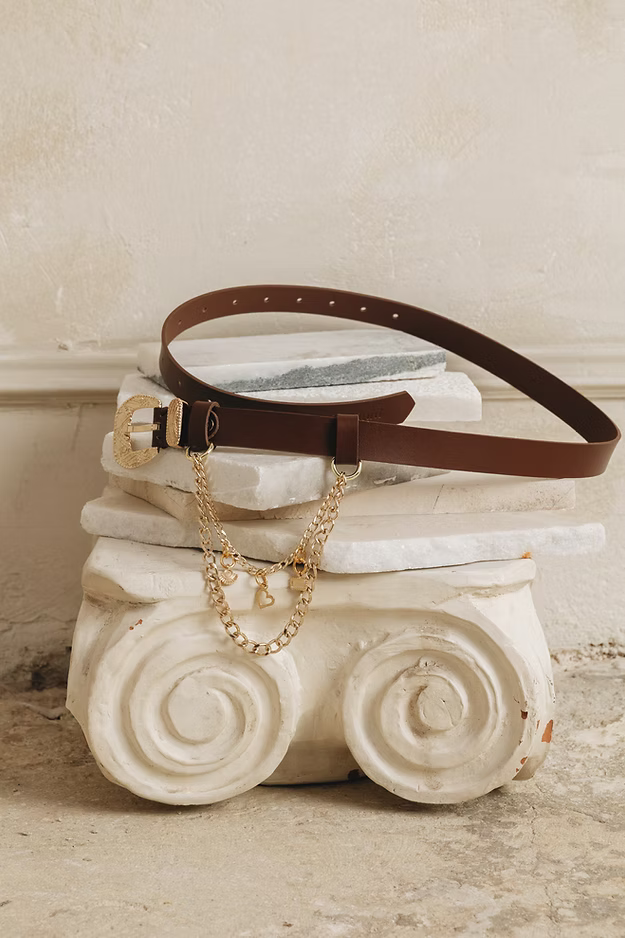 “Love me two times” leather belt brown GOLD