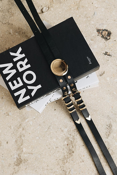 "The night" double leather belt BLACK NICKEL