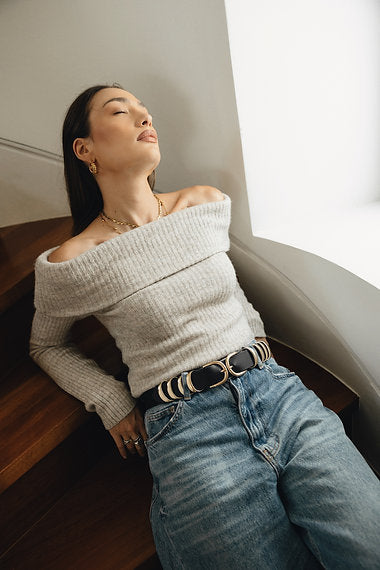 "Minimal" double leather belt BLACK GOLD