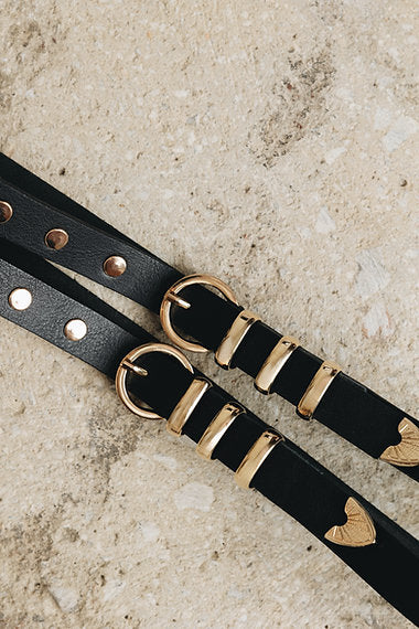 "The night" double leather belt BLACK NICKEL