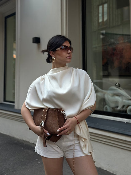 "I am love" shoulder bag, chocolate suede