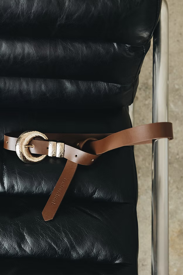 “Double vision” leather belt brown Gold