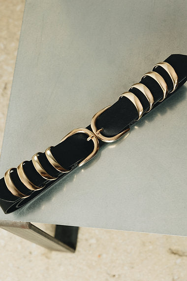 "Minimal" double leather belt BLACK GOLD