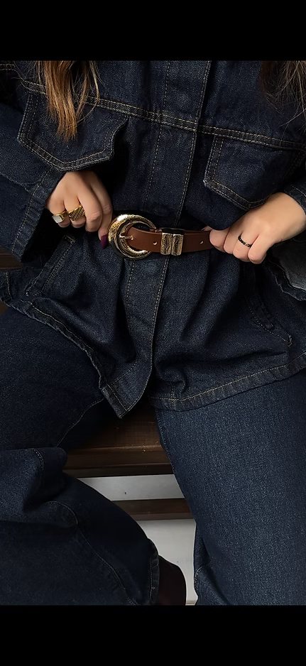 “Double vision” leather belt brown Gold
