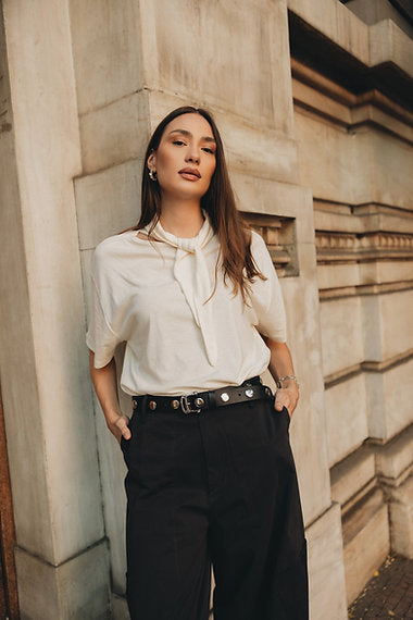 “Break my stride” leather belt black nickel