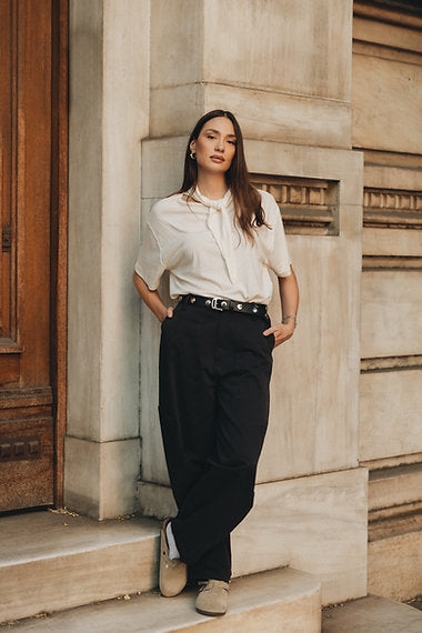 “Break my stride” leather belt black nickel