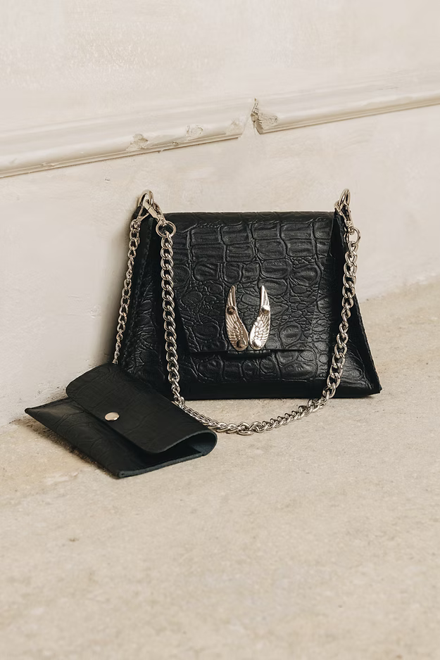 "Wings" shoulder bag, smaller size black nickel