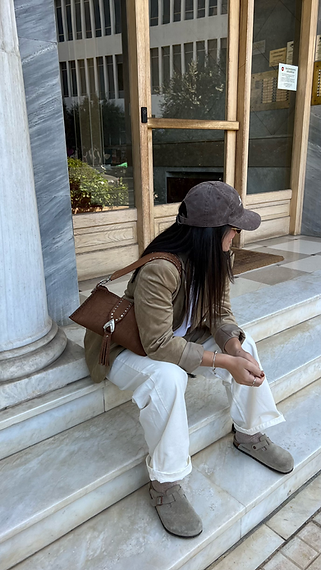 "I am love" shoulder bag, chocolate suede