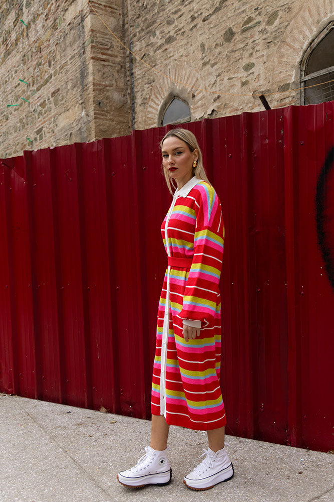 Katty Cardigan Dress (Multicolor stripes)