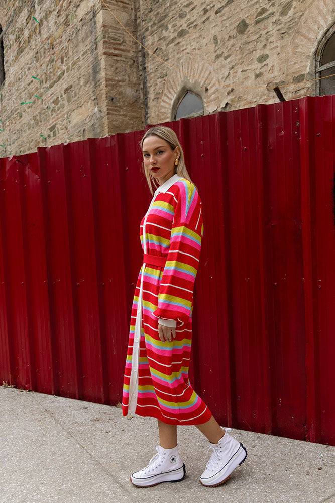 Katty Cardigan Dress (Multicolor stripes)
