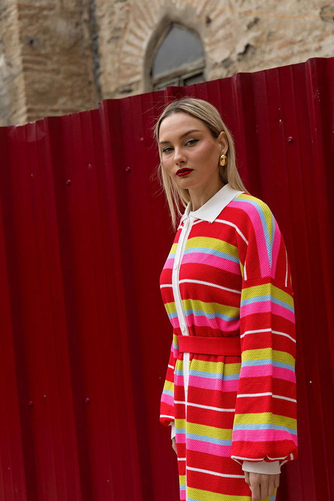 Katty Cardigan Dress (Multicolor stripes)