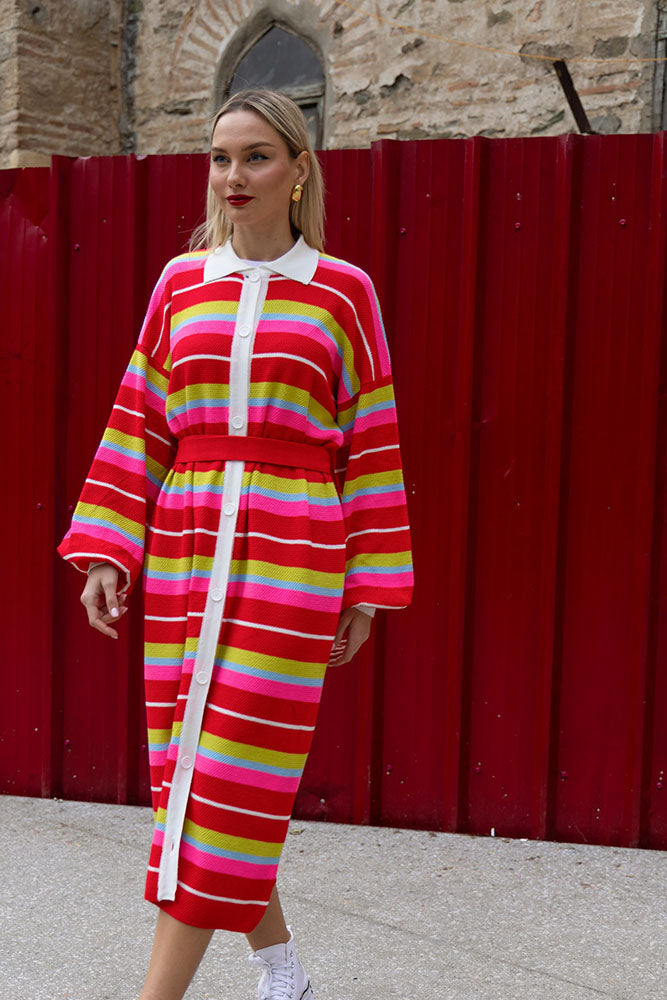 Katty Cardigan Dress (Multicolor stripes)