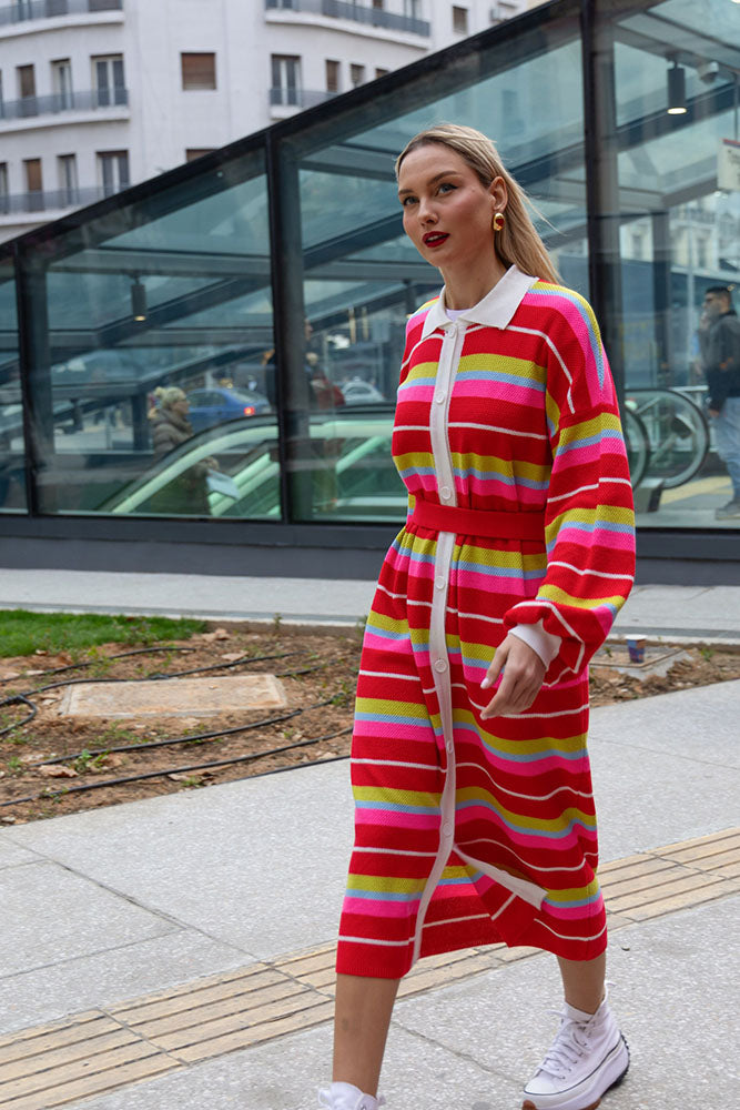 Katty Cardigan Dress (Multicolor stripes)