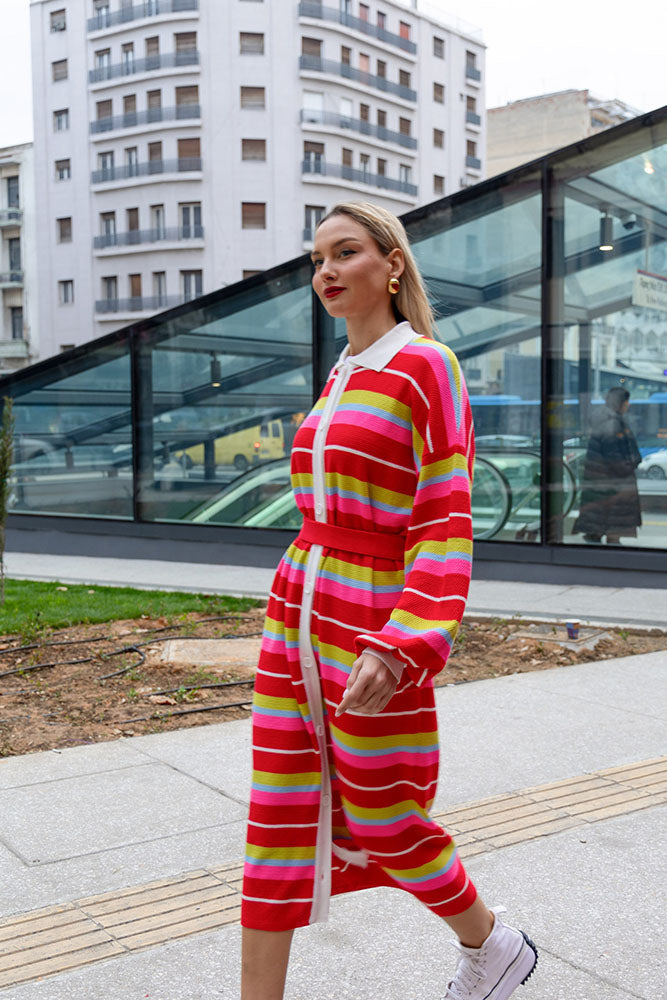 Katty Cardigan Dress (Multicolor stripes)