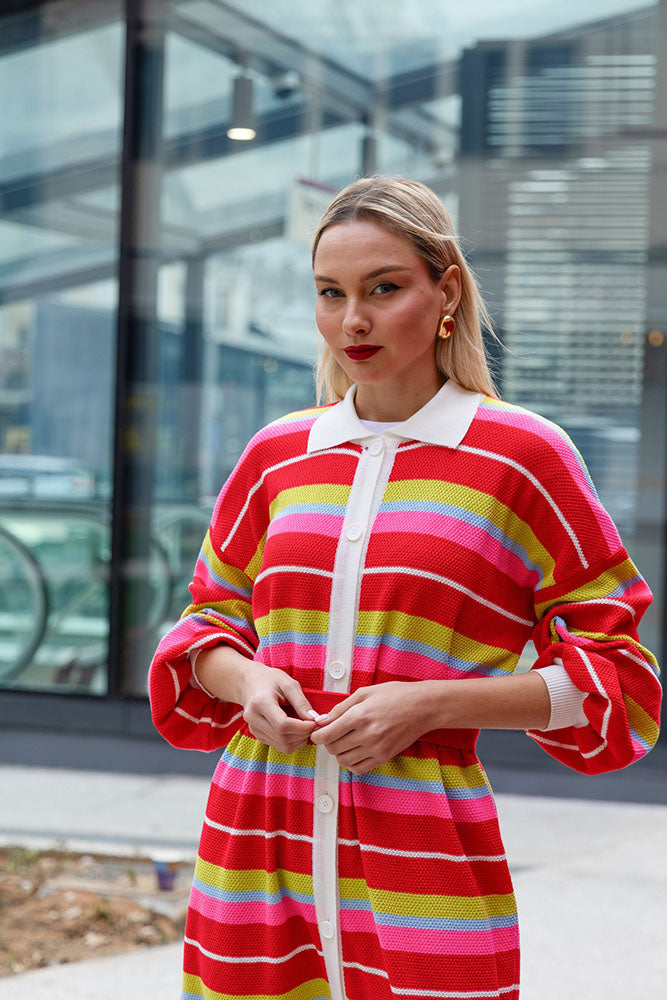 Katty Cardigan Dress (Multicolor stripes)