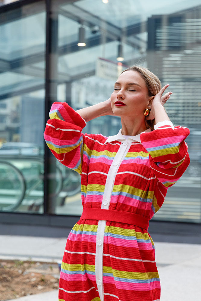 Katty Cardigan Dress (Multicolor stripes)