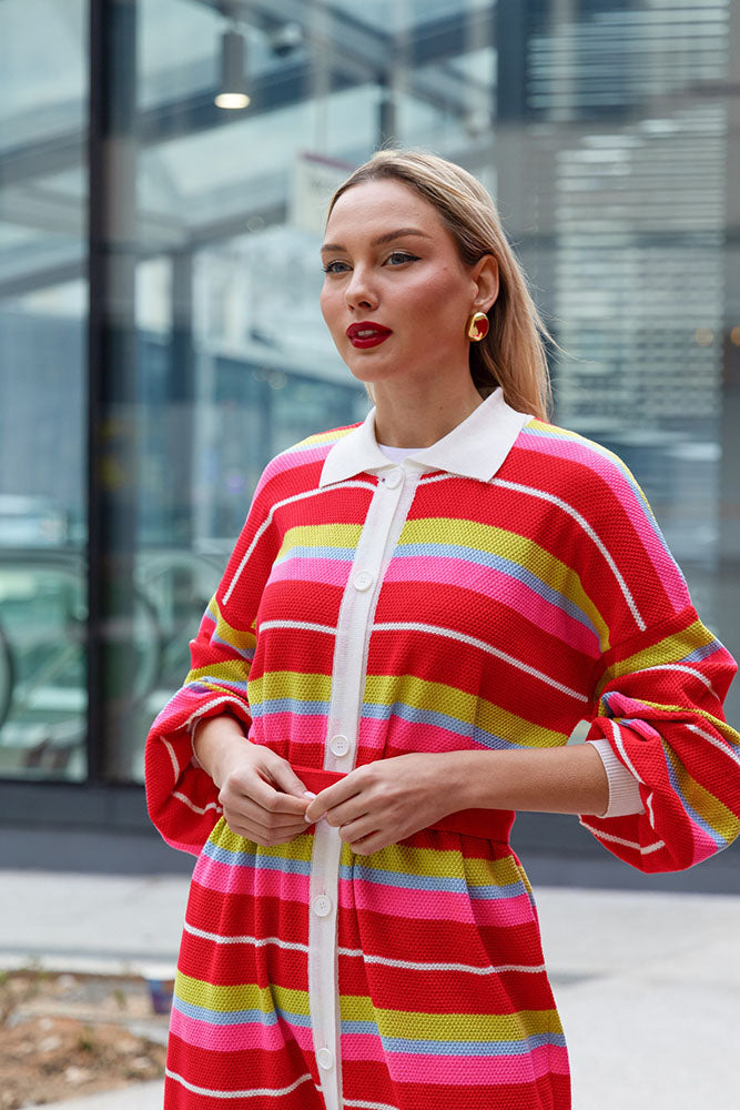 Katty Cardigan Dress (Multicolor stripes)