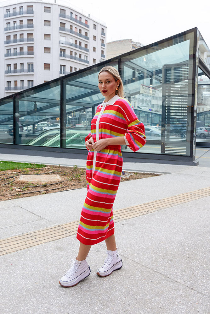 Katty Cardigan Dress (Multicolor stripes)