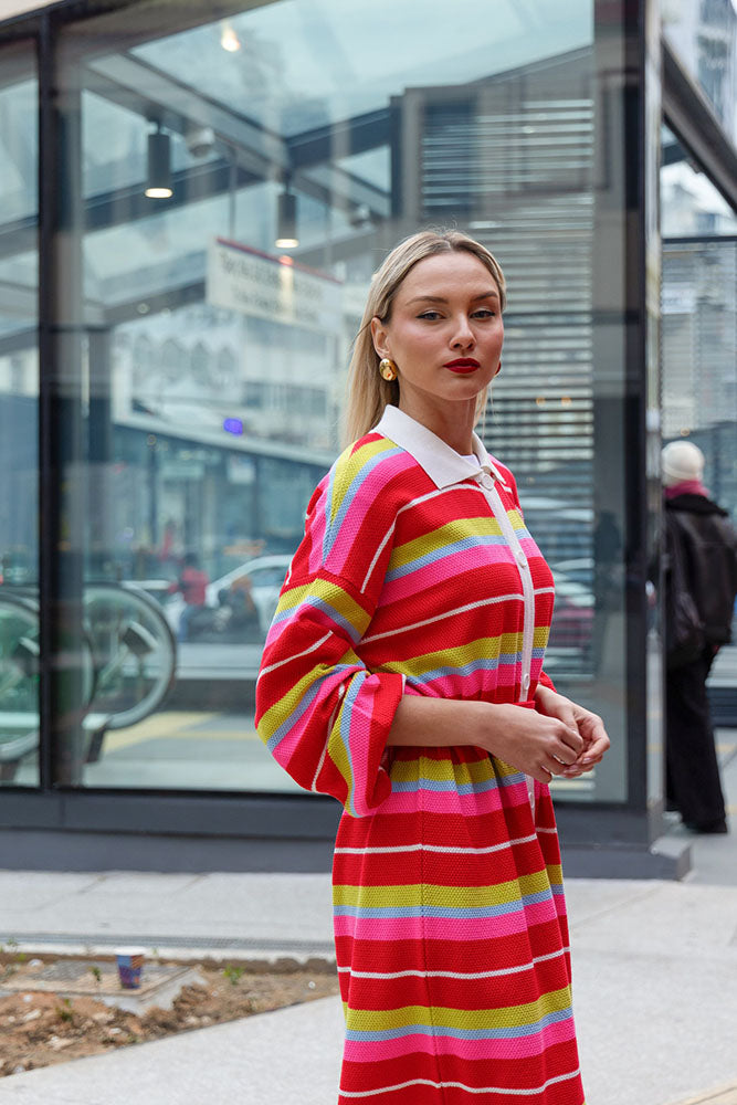 Katty Cardigan Dress (Multicolor stripes)
