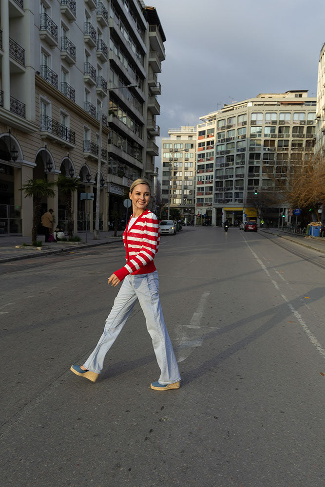 Loren Crop Cardigan (Red / White)