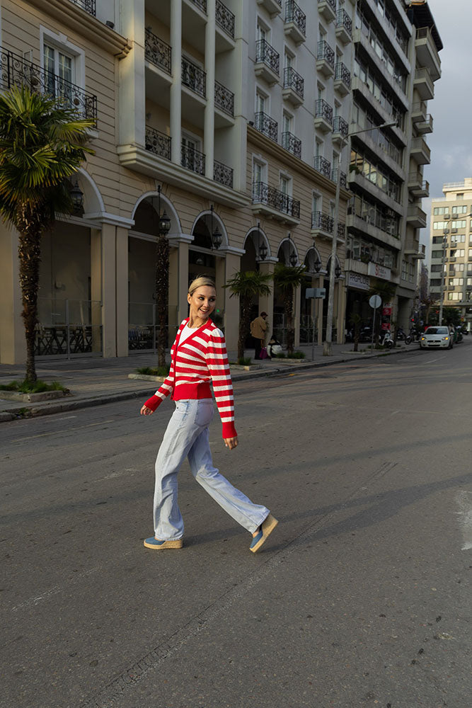 Loren Crop Cardigan (Red / White)