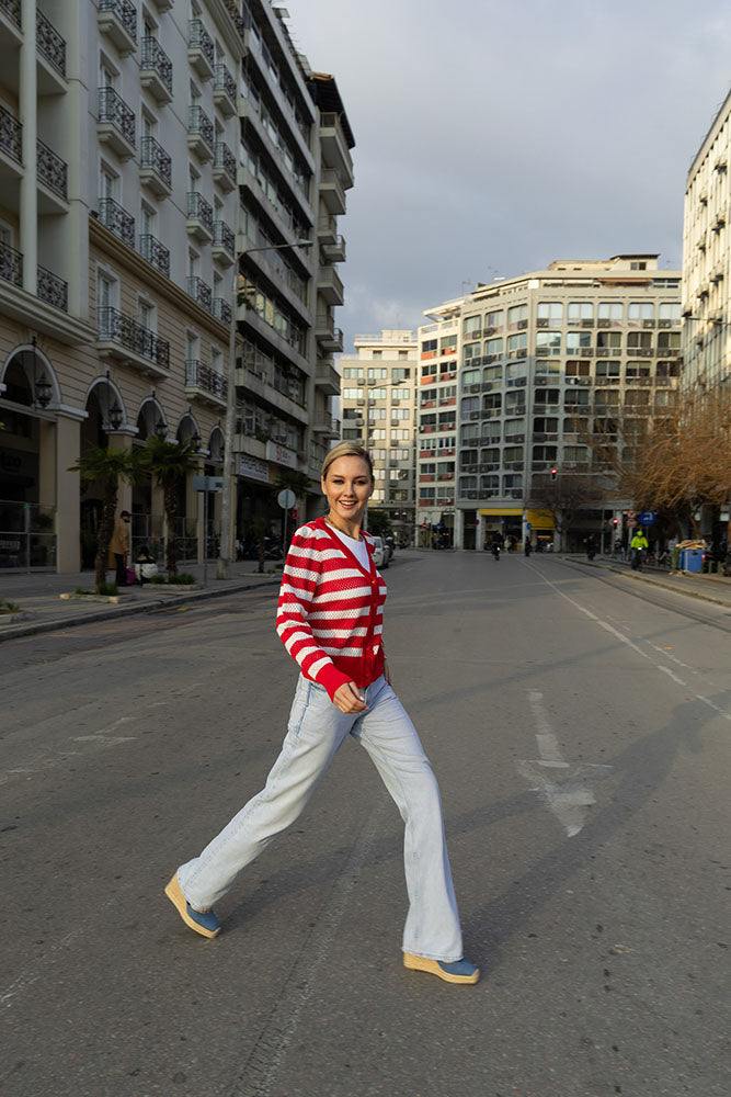 Loren Crop Cardigan (Red / White)